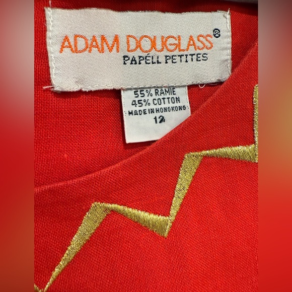 Vintage Adam Douglass Red and Gold Embroidered Dress - Made in Hong Kong - Picture 3 of 5
